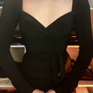 Black sweetheart, slip thigh dress.